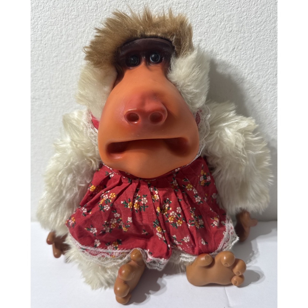 Vintage Gund Mighty Star Baboon Monkey Gorilla Rubber Face Plush & Apron 12"READ